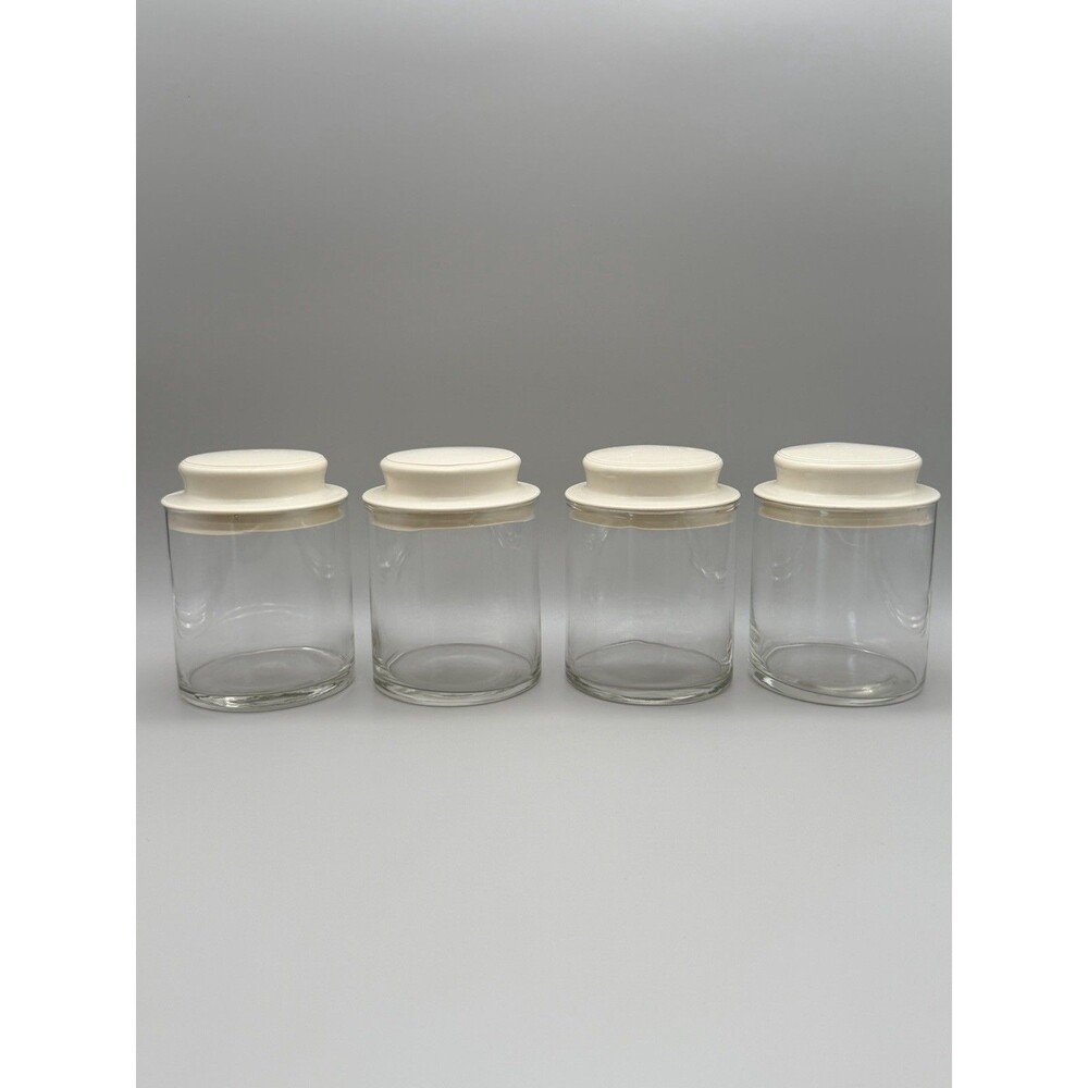 VTG 70s Federal Glass Co. Jar Canister Set of 4 Cream Lids Rare MCM C-327 EUC